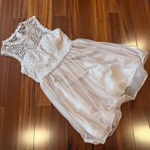 Crochet Lace Tulle Dress Blush Pink Sequin Hearts Fit Flare Party Dance Junior 7